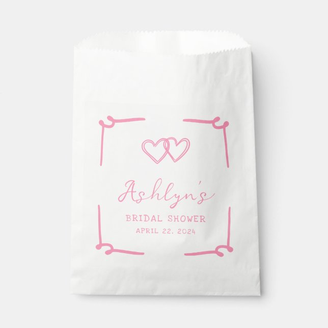Hand Drawn Pink Heart Bridal Shower Favour Bags (Front)