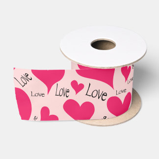 Hand-drawn Pink Heart Love Satin Ribbon