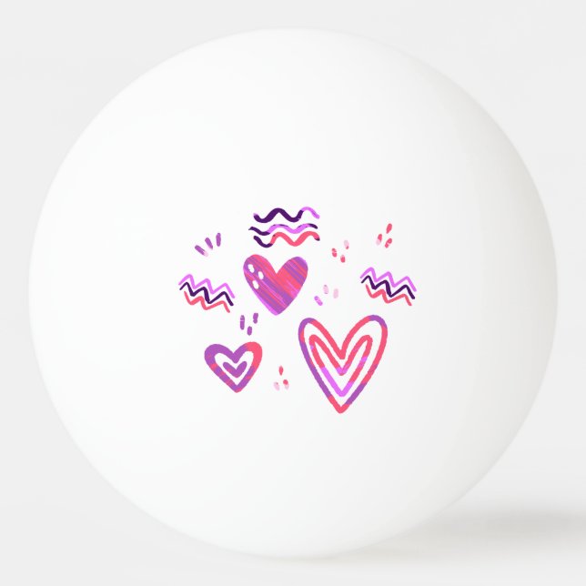 Hand Drawn Pink Hearts Valentine Pattern Ping Pong Ball (Front)