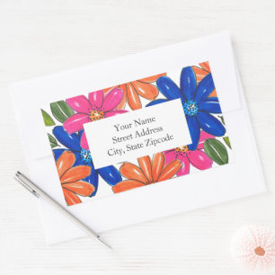 Hand Drawn Pink Orange Blue Flowers Pattern Labels