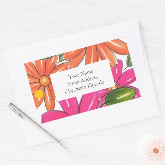 Hand Drawn Pink Orange Flowers Pattern Labels (Envelope)