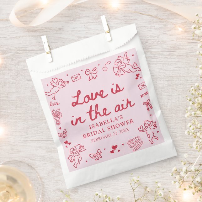 Hand Drawn Pink Red Hearts Valentine Bridal Shower Favour Bag (Clipped)