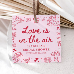 Hand Drawn Pink Red Hearts Valentine Bridal Shower Favour Tags