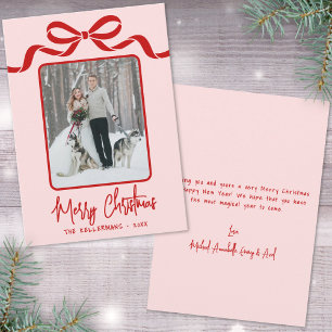 Hand Drawn Pink Red Whimsical Christmas Holiday Card