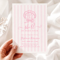 Hand Drawn Pink Seashell Baby Shower Invitation