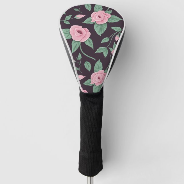 Hand Drawn Pink Spring Rose Pattern Golf Head Cover (Front)
