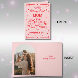 Hand Drawn Pink Strawberry Best Mom Mother's Day Holiday Card