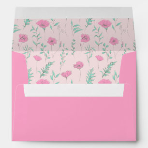 Hand drawn pink teal green floral rustic wedding envelope