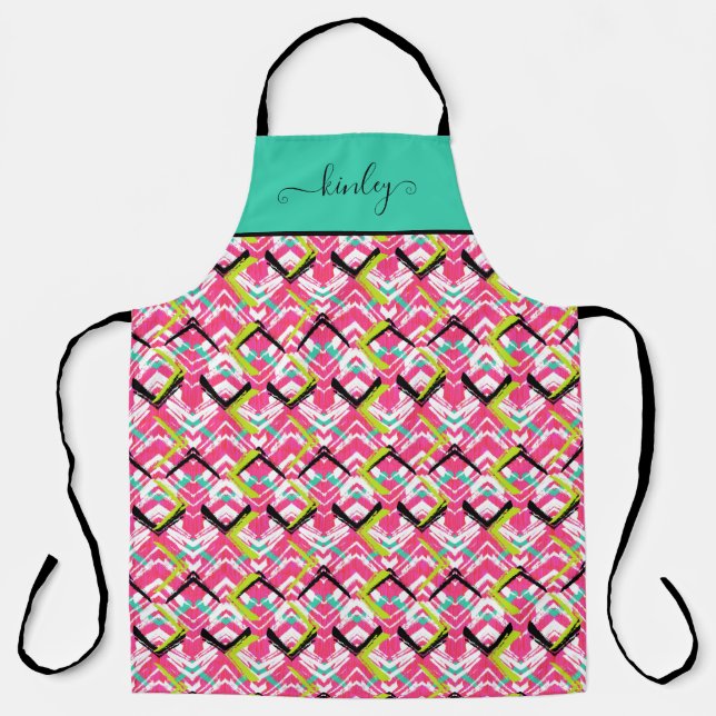 Hand Drawn Pink Zig Zag Pattern Apron (Front)