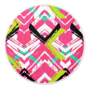 Hand Drawn Pink Zig Zag Pattern Ceramic Knob