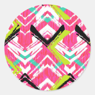 Hand Drawn Pink Zig Zag Pattern Classic Round Sticker