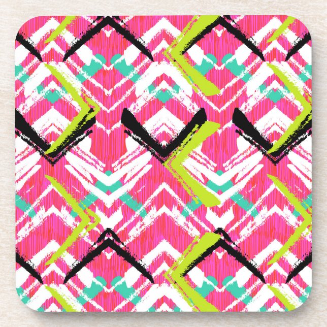 Hand Drawn Pink Zig Zag Pattern Coaster (Front)