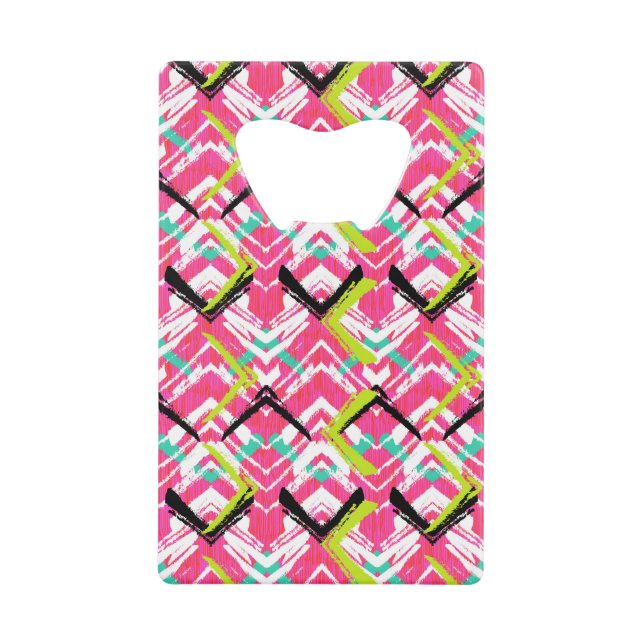 Hand Drawn Pink Zig Zag Pattern Credit Card Bottle Opener (Front)