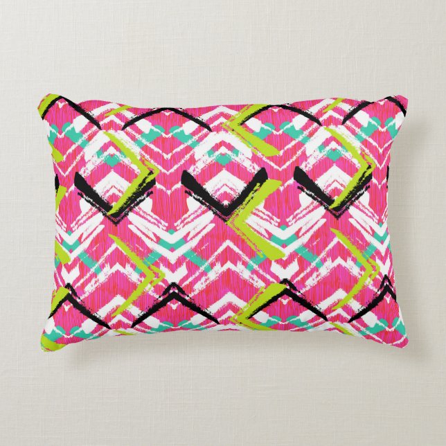 Hand Drawn Pink Zig Zag Pattern Decorative Pillow (Front)
