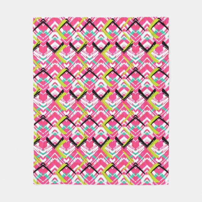 Hand Drawn Pink Zig Zag Pattern Fleece Blanket (Front)