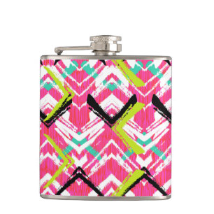 Hand Drawn Pink Zig Zag Pattern Hip Flask