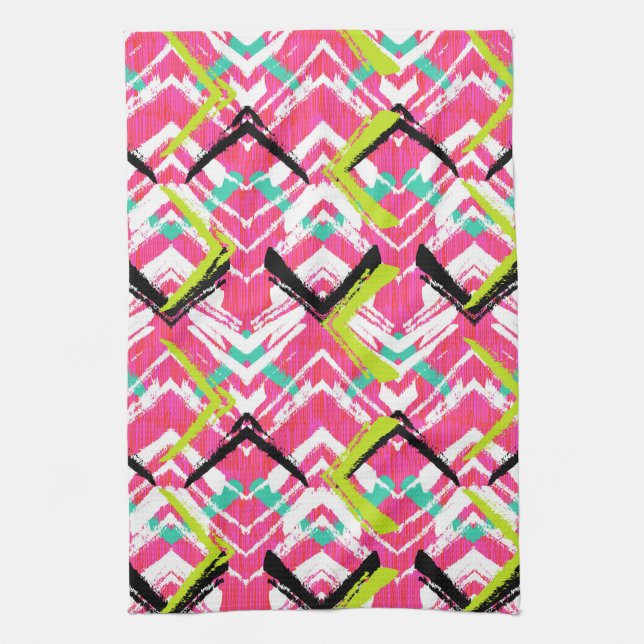 Hand Drawn Pink Zig Zag Pattern Kitchen Towel (Vertical)