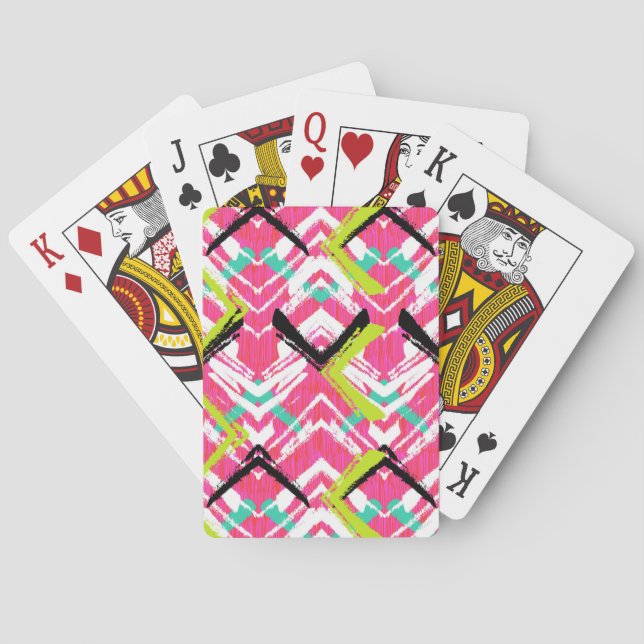 Hand Drawn Pink Zig Zag Pattern Playing Cards (Back)