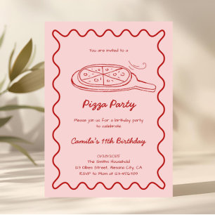 Hand Drawn Pizza Birthday Invitation Whimsical