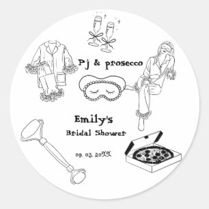 Hand Drawn Pj And Prosecco Bridal Shower  Classic Round Sticker
