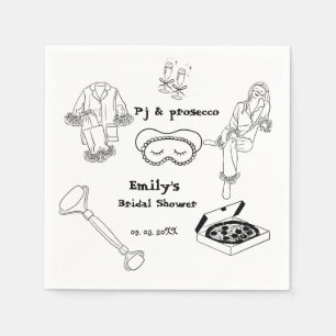 Hand Drawn Pj And Prosecco Bridal Shower Napkin