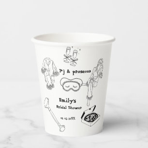 Hand Drawn Pj And Prosecco Bridal Shower Paper Cups