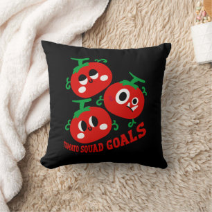 Hand-drawn Playful Trio of Kawaii Tomato Faces Throw Pillow