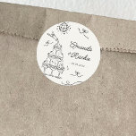 Hand Drawn Playful Whimsical Retro French Wedding Classic Round Sticker<br><div class="desc">Add a fun, personal touch to your wedding with this Hand Drawn Playful Whimsical Retro French Wedding Classic Round Sticker! Featuring quirky hand-drawn elements, vintage-inspired French design, and playful details, this label is perfect for sealing invitations, party favours, or decor. Ideal for boho, retro, or French-themed weddings. Customizable with your...</div>