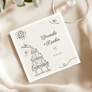 Hand Drawn Playful Whimsical Retro French Wedding Napkin
