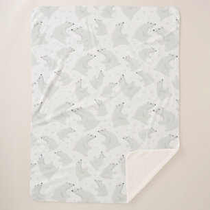 Hand Drawn Polar Bears With Snow Winter Sherpa Blanket