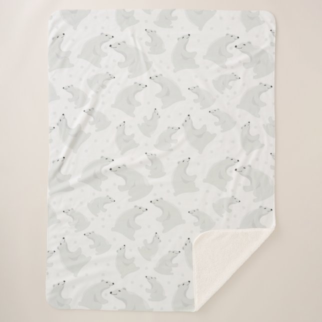 Hand Drawn Polar Bears With Snow Winter Sherpa Blanket (Front)