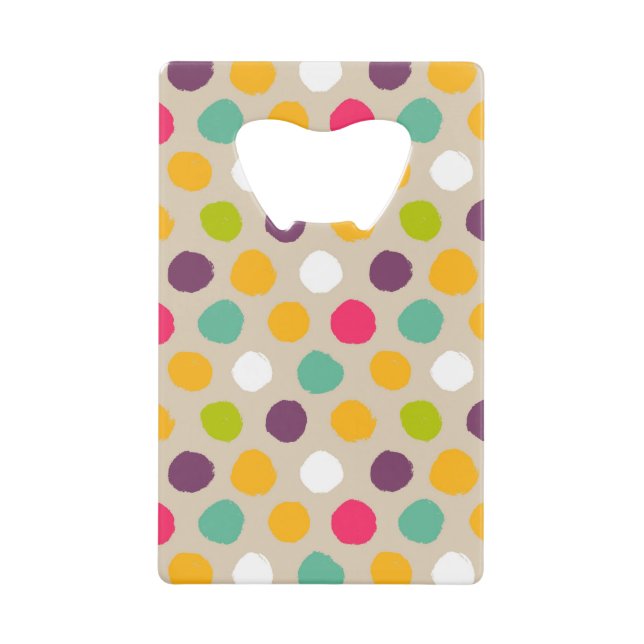 Hand-drawn polka dot pattern credit card bottle opener (Front)