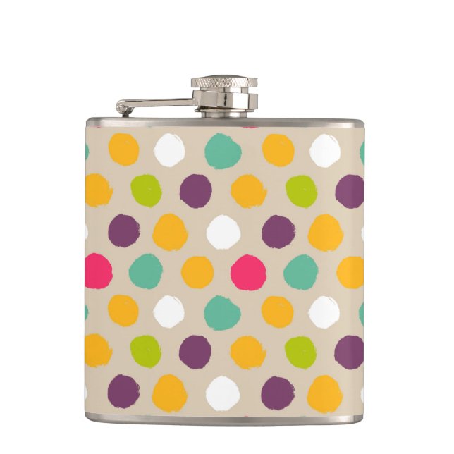 Hand-drawn polka dot pattern hip flask (Front)