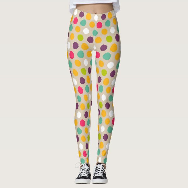 Hand-drawn polka dot pattern leggings (Front)