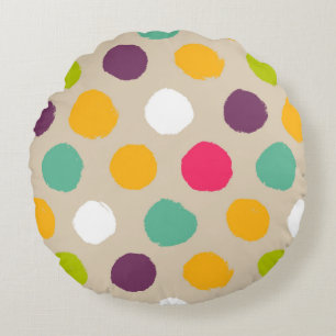 Hand-drawn polka dot pattern round pillow