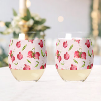 Hand Drawn Pomegranate Botanical Illustration Stemless Wine Glass