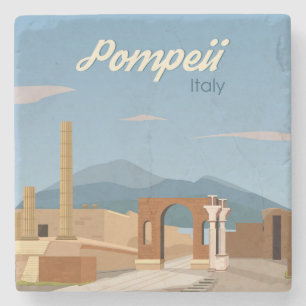 Hand Drawn Pompeii Italy Landscape Scenery Sketch Stone Coaster