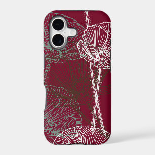 Hand Drawn Poppies on Dark Red Case-Mate iPhone Ca