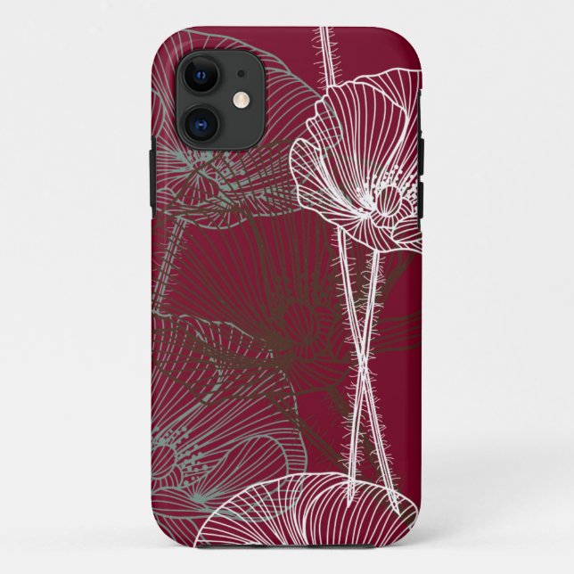 Hand Drawn Poppies on Dark Red Case-Mate iPhone Ca Case-Mate iPhone Case (Back)