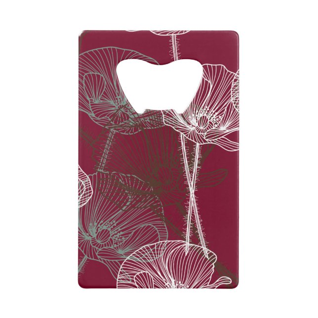 Hand Drawn Poppies on Dark Red Wallet Bottle Opener (Front)