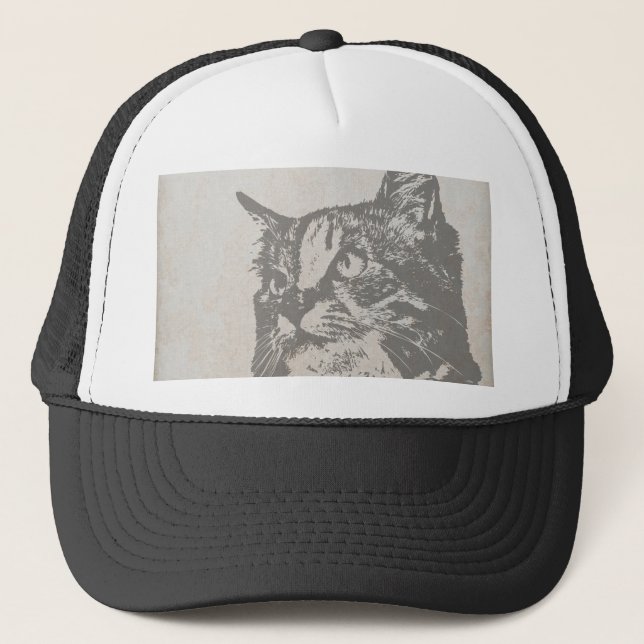 Hand drawn portrait of Cat Trucker Hat (Front)