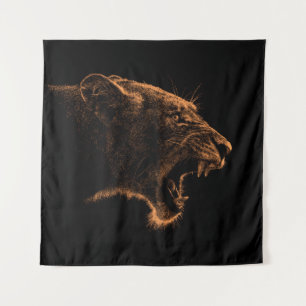 Hand drawn portrait of Lioness. Graphical sketch o Tapestry