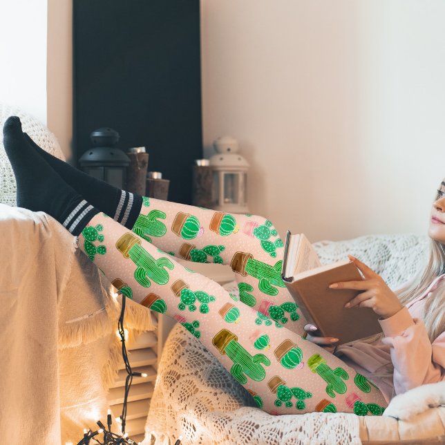 Hand Drawn Potted Cactus Pattern Leggings (Potted Cactus Pattern Leggings)