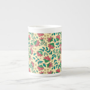 Hand Drawn Pressed Flowers Leaves Pattern Bone China Mug