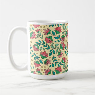 Hand Drawn Pressed Flowers Leaves Pattern Coffee Mug