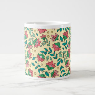 Hand Drawn Pressed Flowers Leaves Pattern Large Coffee Mug
