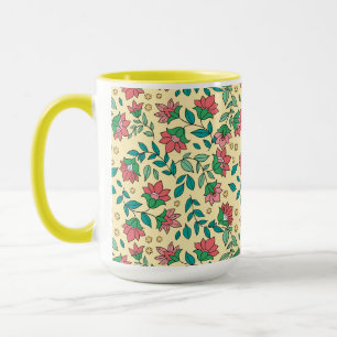 Hand Drawn Pressed Flowers Leaves Pattern  Mug