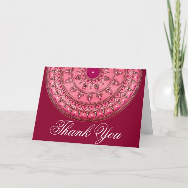 Hand Drawn Pretty Red Mandala Thank You Card (Front)