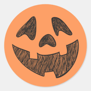  Hand Drawn Pumpkin Face Classic Round Sticker