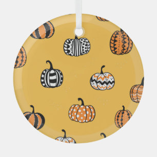 Hand Drawn Pumpkin Halloween Seamless Glass Ornament
